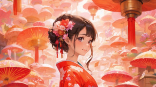 Woman kimono umbrella flower anime - umbrella free wallpaper