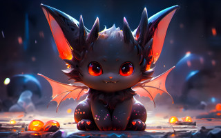 Little dragon glowing eyes fire - orange glow free wallpaper for desktop