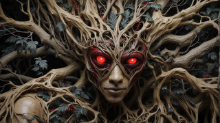 Creepy face red eyes trees - the face free wallpaper