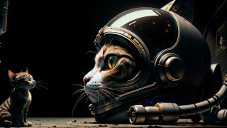 Black cat space suit reflection - ultra realistic digital art free wallpaper