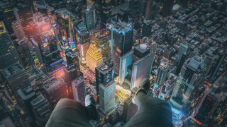 Cityscape night fantasy railings reflection - their foot free wallpaper