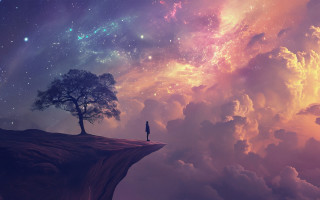 Lone person cliff tree stars - star above free wallpaper for desktop