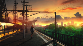 Train platform sunset cityscape railway - alena aenami free wallpaper for desktop