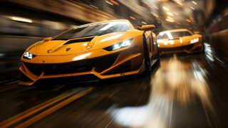 Yellow sports cars city street - motion blur free wallpaper