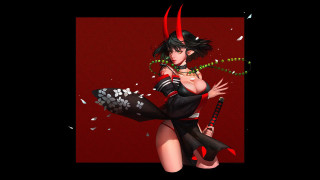 Horned woman sword kimono fantasy - a costume free wallpaper