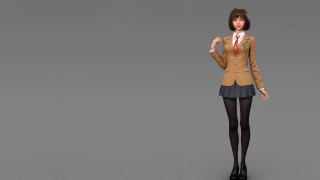 Woman posing black hair school - 3 d model free wallpaper
