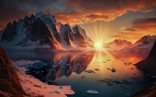 Mountain lake icebergs sunset space - a painting of a mountain range free wallpaper