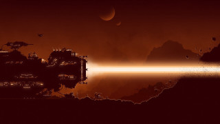 Futuristic city mountain planet moon - a distant planet in the foreground free wallpaper