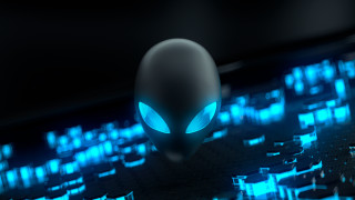 Alien keyboard glowing blue fire - 8 k free wallpaper