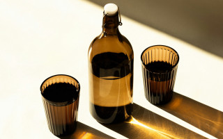 Wine bottle shot glasses still - caustic free wallpaper