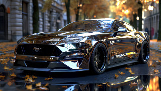 Car leaves reflection 3d render - a street free wallpaper