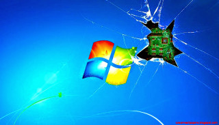 Broken window computer chip kite - a broken window free wallpaper for desktop