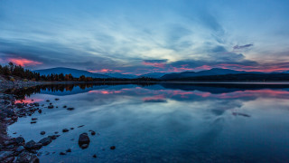 Lake mountain sunset clouds rocks 2 - david paton free wallpaper