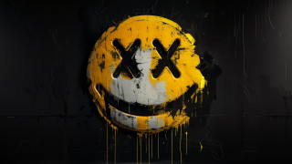 Smiley black wall yellow dripping - a black wall free wallpaper