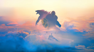 Godzilla flying clouds mountains bird - free anime wallpaper
