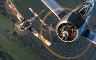 Small airplane flying propellers precisionism - a propeller free wallpaper