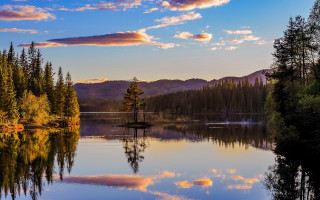 Lake mountains trees sky clouds 16 - bob thompson free wallpaper