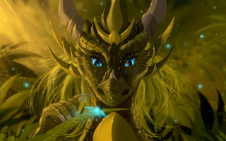 Green dragon blue eyes yellow - a green dragon free wallpaper