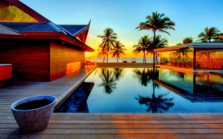 Ocean sunset pool beach fireworks - a view of the ocean free wallpaper for desktop