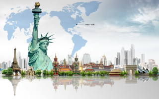 Liberty worldmap reflection cinematic matte - cinematic matte painting free wallpaper
