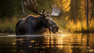 Moose wading water antlers cityscape - douglas robertson bisset free wallpaper