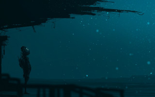 Dark sky man clock building - anton fadeev free wallpaper