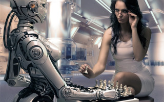 Woman robot chess cybernetics artur - les automatiste free wallpaper for desktop