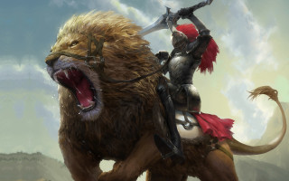 Man riding brown animal sword - epic fantasy character art free wallpaper for desktop