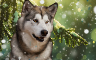 Husky snow fir branch christmas - husky free wallpaper for desktop