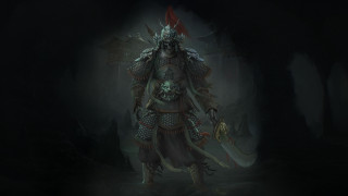 Dark room sword skull helmet - epic fantasy character art free wallpaper for desktop