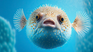 Pufferfish smile blue background bubbles - a big smile free wallpaper for desktop
