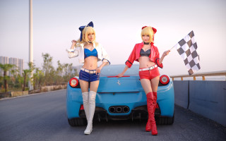 Neogeo cosplay 2girls car checkered - the hood free wallpaper for desktop