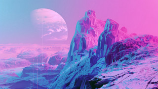 Mountain planet synthwave matte pink - synthwave style free wallpaper for desktop