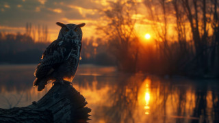 Bird log lake sunset backlit - artur tarnowski free wallpaper