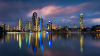 City skyline reflection night colorful - cityscape free wallpaper