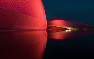 Red building reflection night hypermodernism - anish kapoor free wallpaper