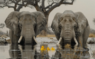 Elephants water trunks eating yellow - fantastic free wallpaper for desktop