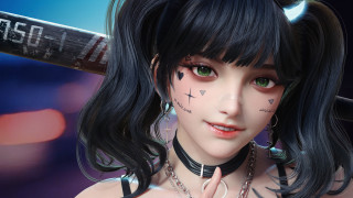 Woman baseballbat cross face portrait - cgstudio free wallpaper