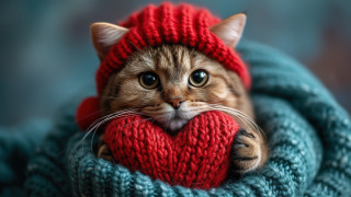 Cat red heart sweater blurry - sweater free wallpaper