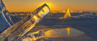 Frozen lake bench iceberg sunset - frozen free wallpaper for desktop