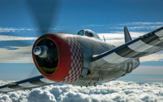 Red white airplane flying clouds 2 - a propeller free wallpaper