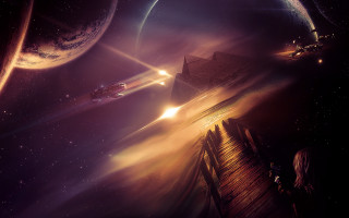 Space station city night planet - sci fi fantasy free wallpaper