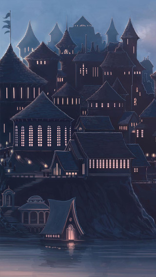 City lights buildings water painting - building free wallpaper for mobile