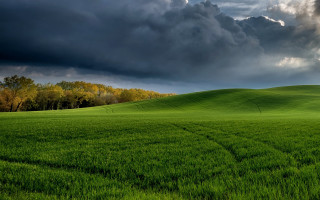 Green field dark sky clouds - a dark sky in the background free wallpaper
