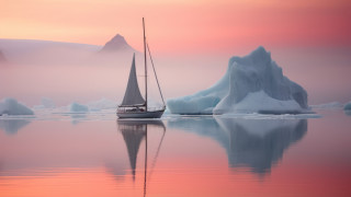 Sailboat icebergs mountains sunset pink - a sailboat free wallpaper