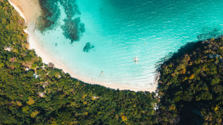 Tropical beach boat people aerial - a tropical island free wallpaper