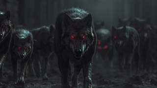 Wolf red eyes dark woods - dark art free wallpaper for desktop