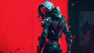 Futuristic suit red room cyberpunk - a red wall free wallpaper for desktop