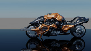 Motorcycle reflection water blue sky - reflective free wallpaper