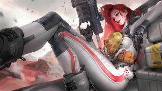 Futuristic woman cyberpunk robot gun - a vehicle free wallpaper